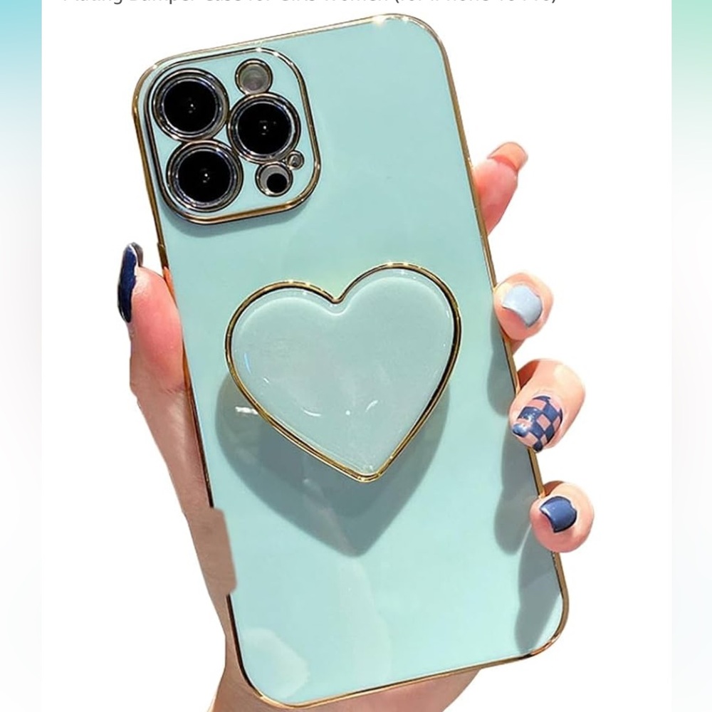 Espumoso- Cute case for IPhone 16 Pro phone case green with heart holder stand